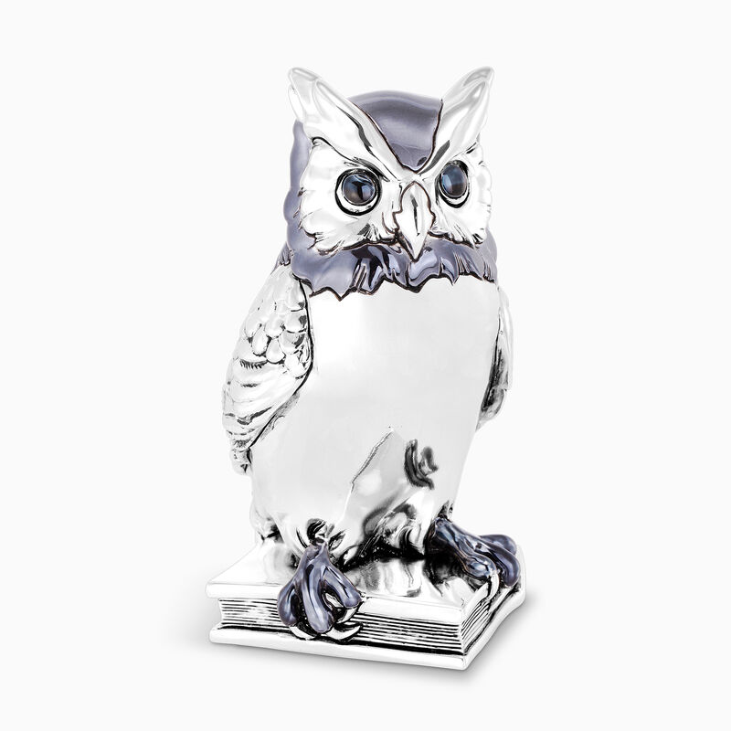 Owl on Book Miniature Silver-Plated