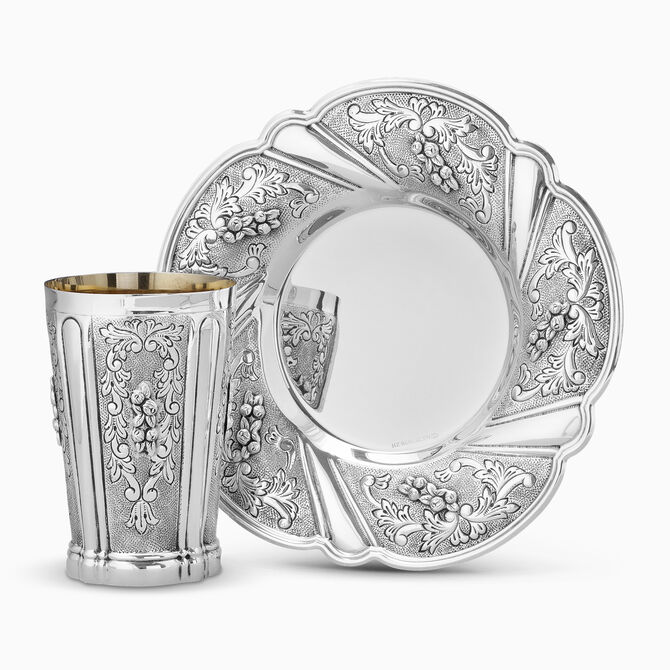 TWISTED DECORATED KIDDUSH CUP SET STERLING SILVER 