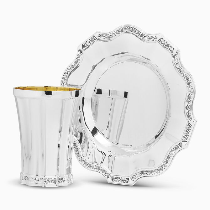 Cobalt Chosson Kiddush Set Smooth Light Silver