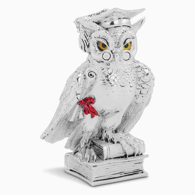 Educated Owl Miniature On A Book Silver Plated 