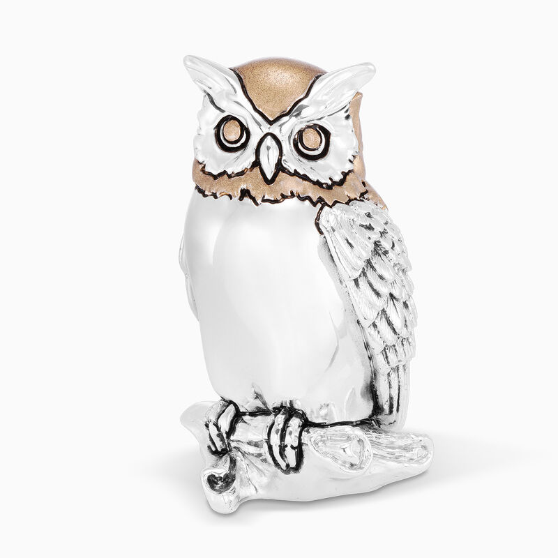 Owl Miniature Sitting on Branch Silver-Plated