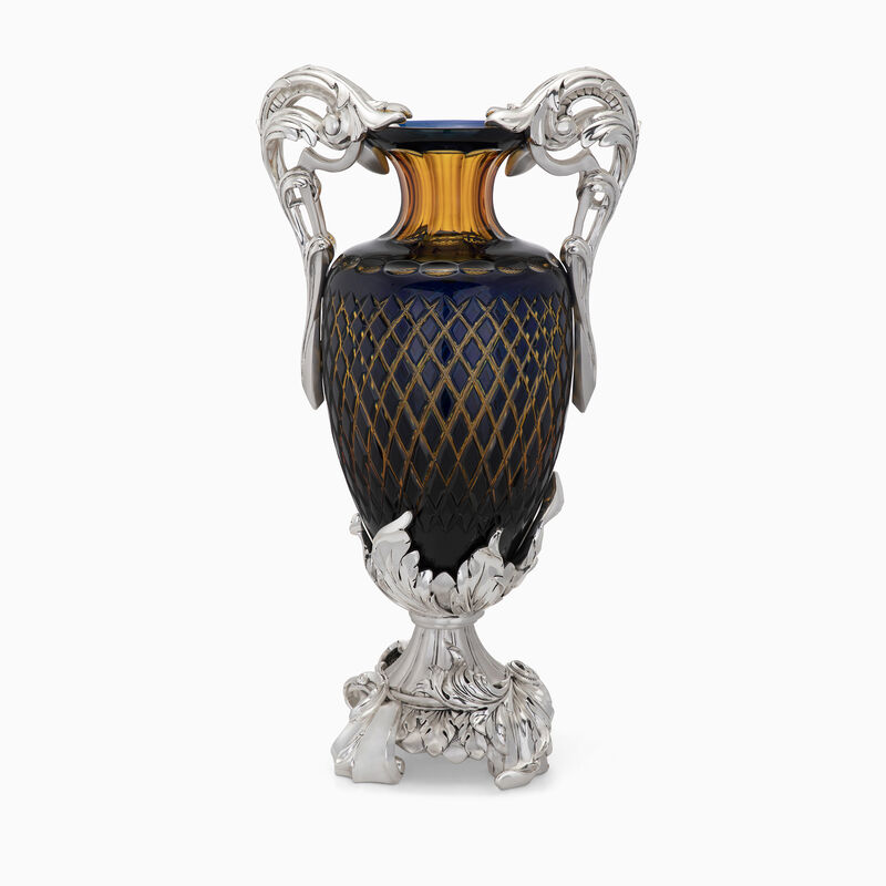 CRYSTAL VASE BLUE GOLD H.55.5 