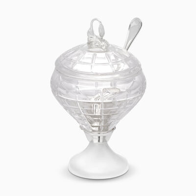 Stripes Crystal Honey/Serving Dish Silver Plated 
