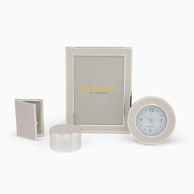 Pink and Silver Enamel Round Clock Silver-Plated 