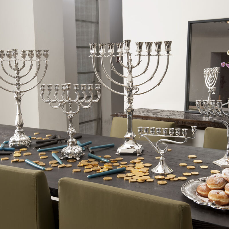 Man Menorah With Ben Yehuda Base Large Silver 