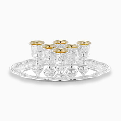 Gona 6 Cup (Stem) And Tray Set Sterling Silver 
