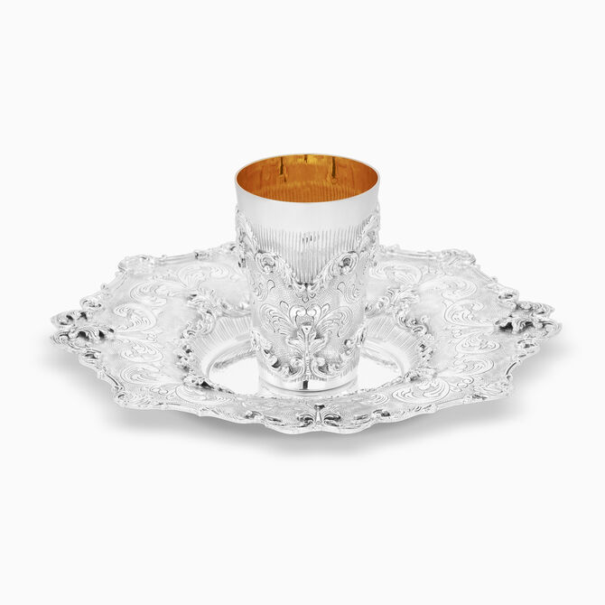 GENOVA CHOSSON KIDDUSH SET DECORATED STERLING SILV