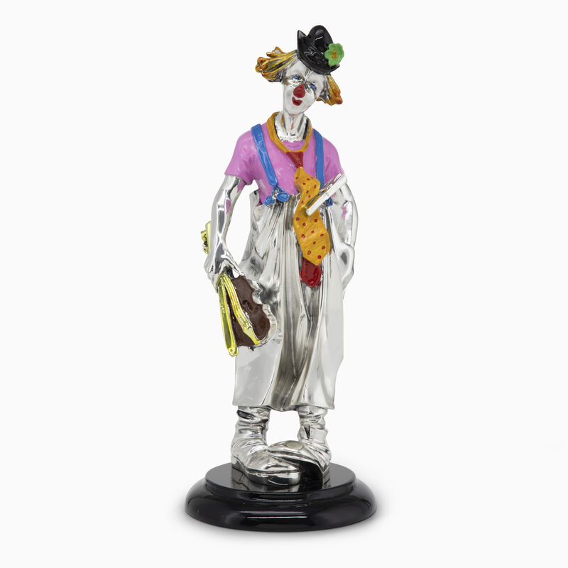 Clown with Violin and Base Silver-Plated 