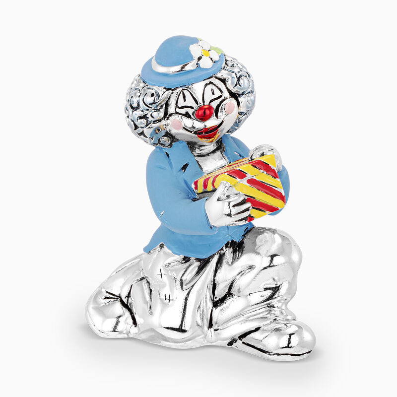 Clown Holding A Gift Box Silver Plated 