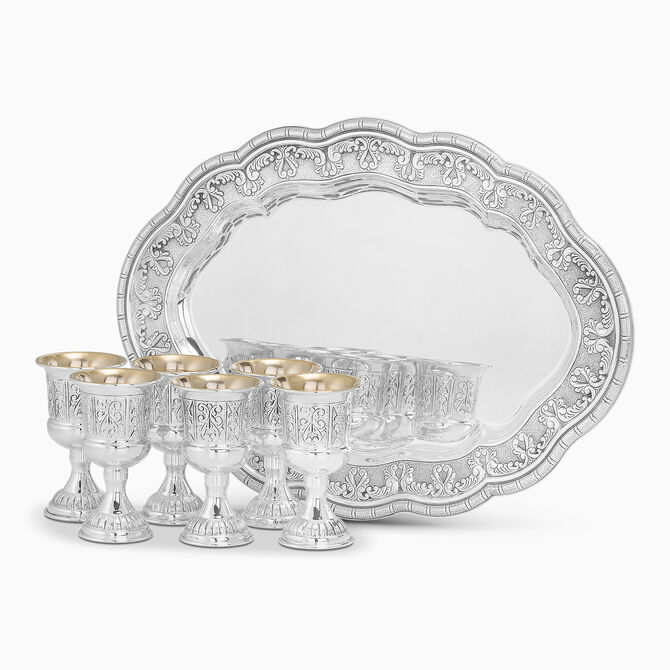 Compilo Liquor Set Cups & Tray With Stem Silver 