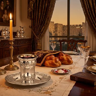 Lizhensk Chosson Sterling Silver Kiddush Set 