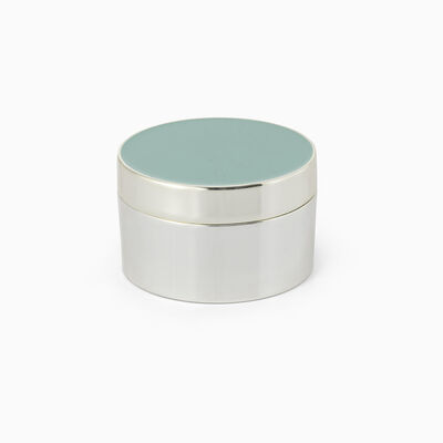 Green and Silver Enamel Round Box Silver-Plated 