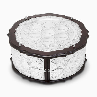 Large Pesach Seder Bowl Wood And Silver Plated 