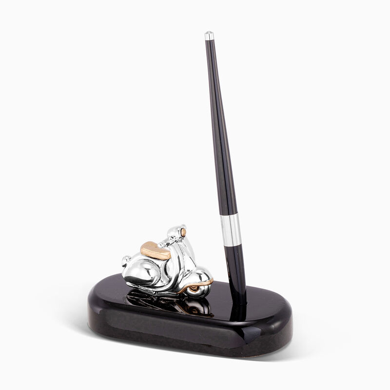 Small Motorcycle Pen Stand Silver-Plated