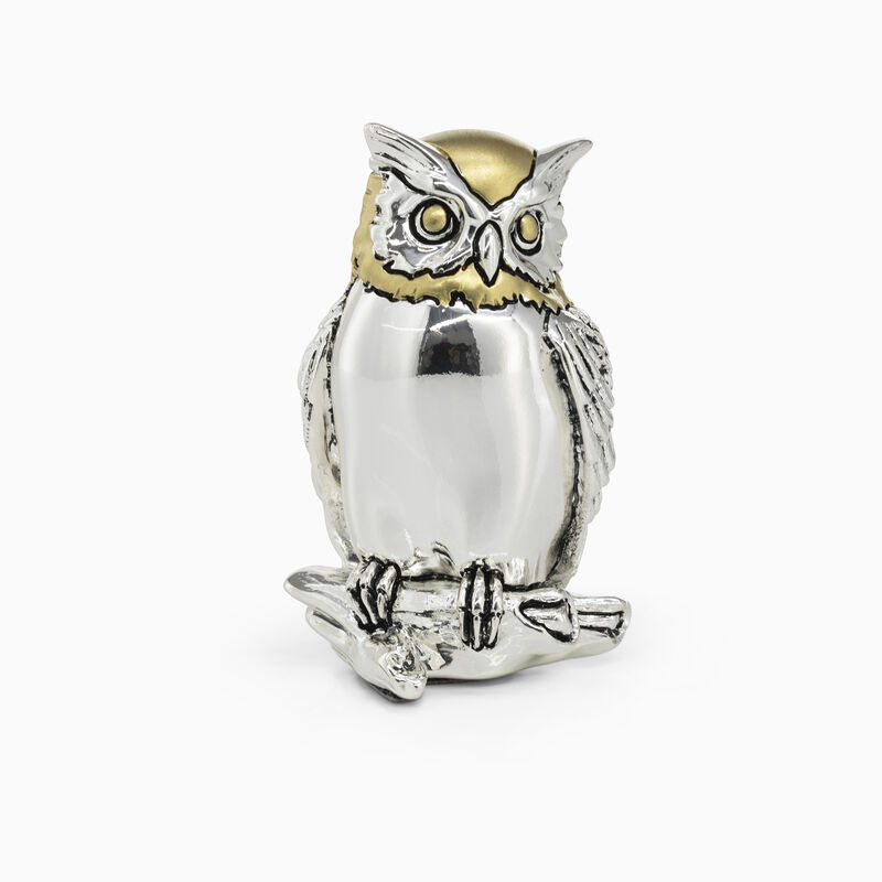 Owl Miniature Sitting on Branch Silver-Plated 